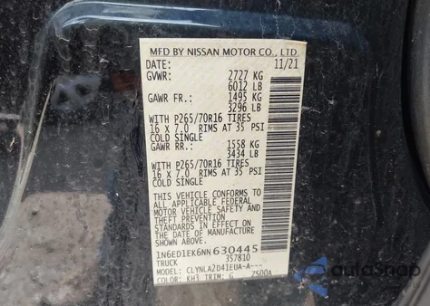 2022 Nissan Frontier S 4X4 from USA, damaged, VIN 1N6ED1EK6NN630445